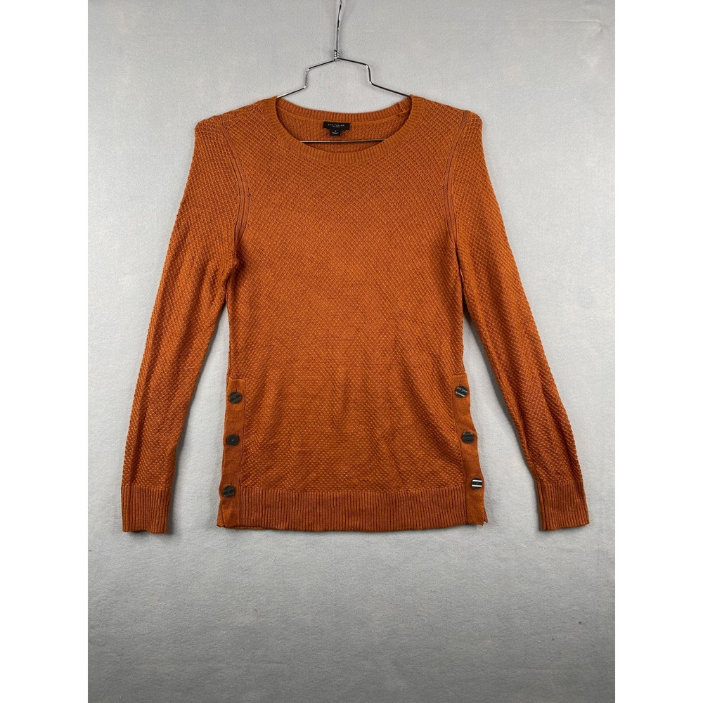Ann Taylor Factory Womens Burnt Orange Textured Side Button Crew Neck Sweater M
